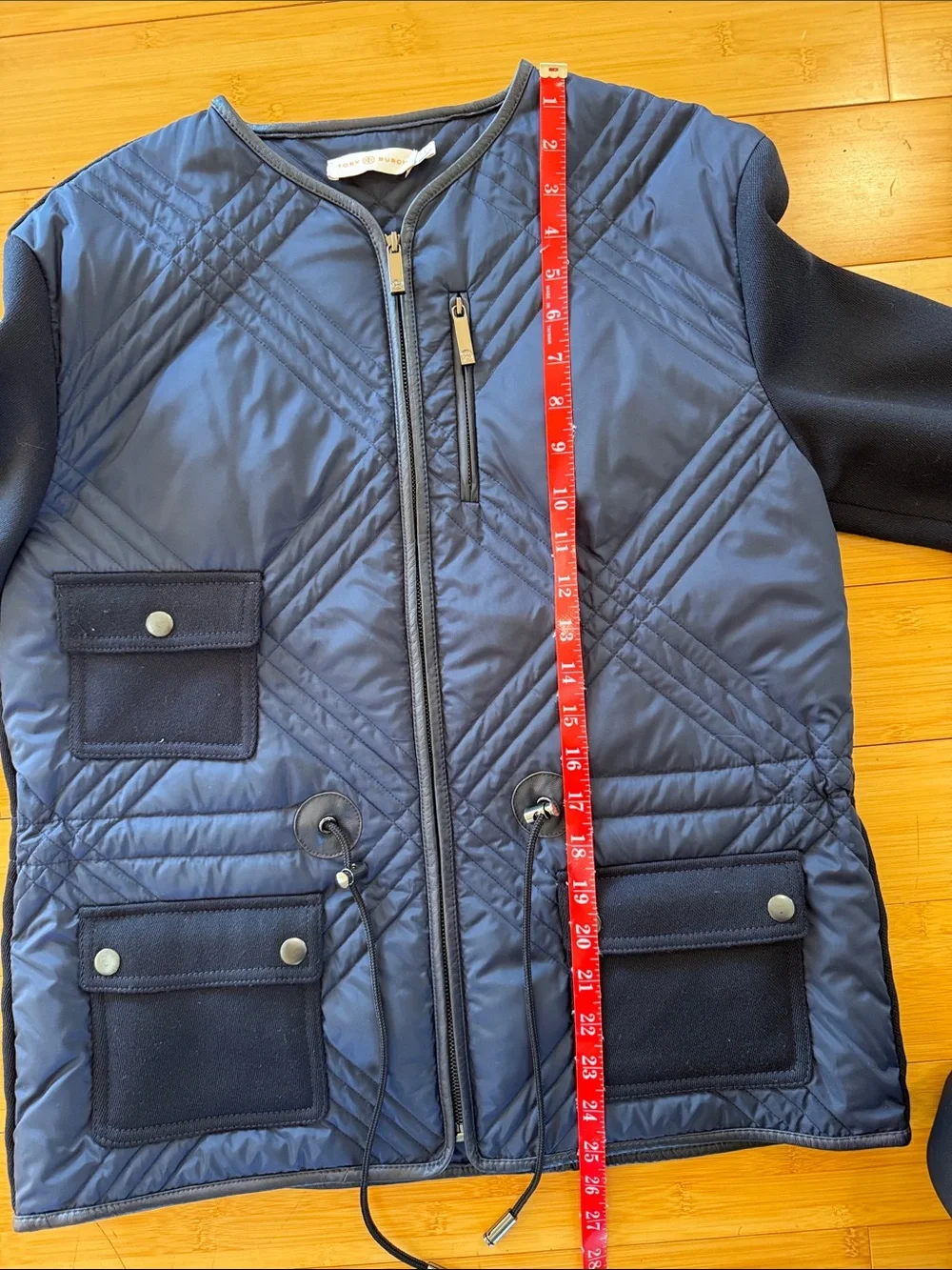 Tory Burch Navy Quilted Utility Jacket with Patch Pockets - Picture 3 of 5
